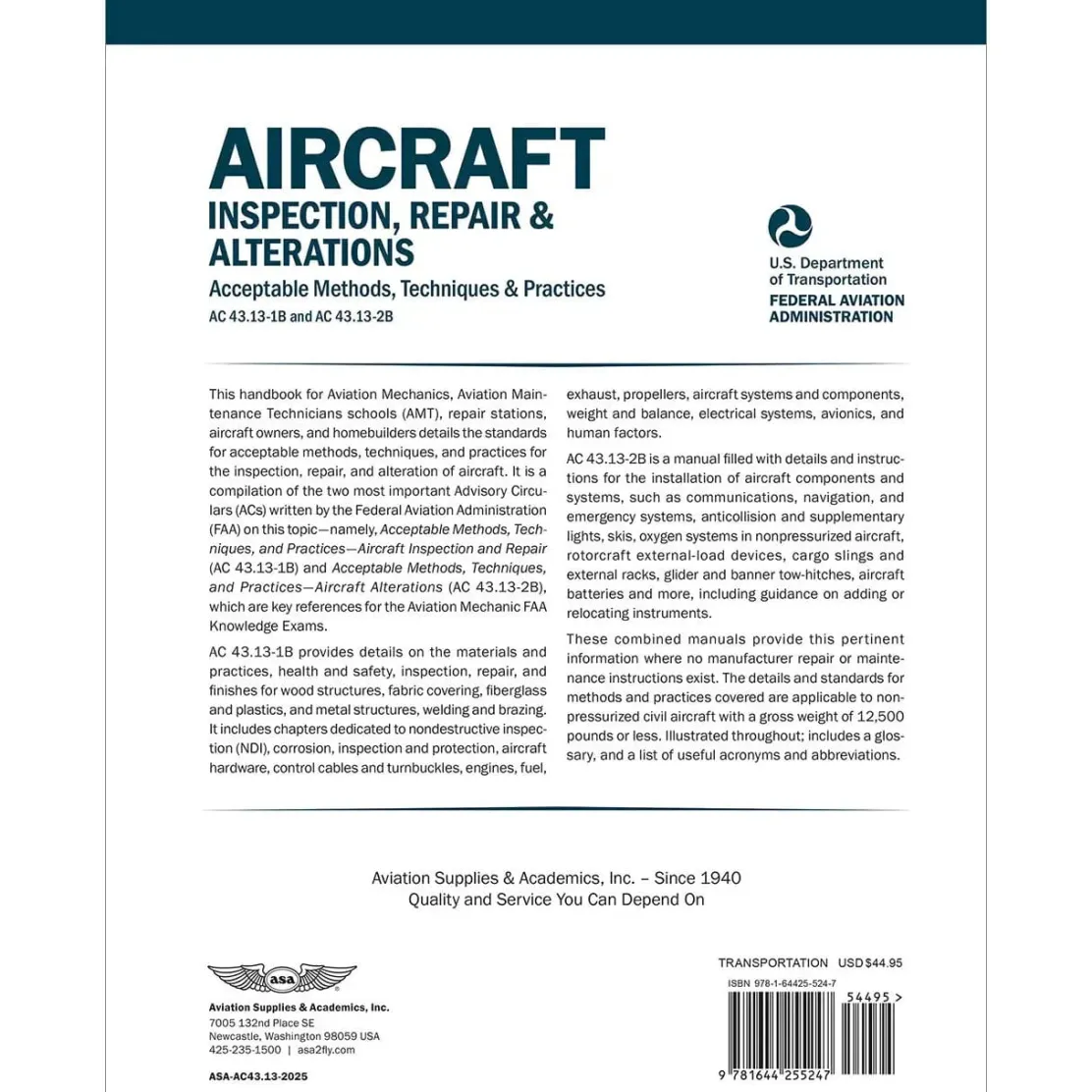 ASA Official FAA Aircraft Maintenance Handbook 43.13-1B/2B