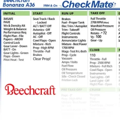 Beechcraft A36 84-ON Checkmate+ Standard Size Comprehensive Pilot Checklist (Modernized and Updated)
