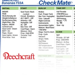 Beechcraft Bonanza F33A Checkmate+ Standard Size Comprehensive Pilot Checklist (Modernized and Updated)
