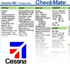 Cessna 182 T Turbo G1000 Checkmate+ Standard Size Comprehensive Pilot Checklist (Modernized and Updated)