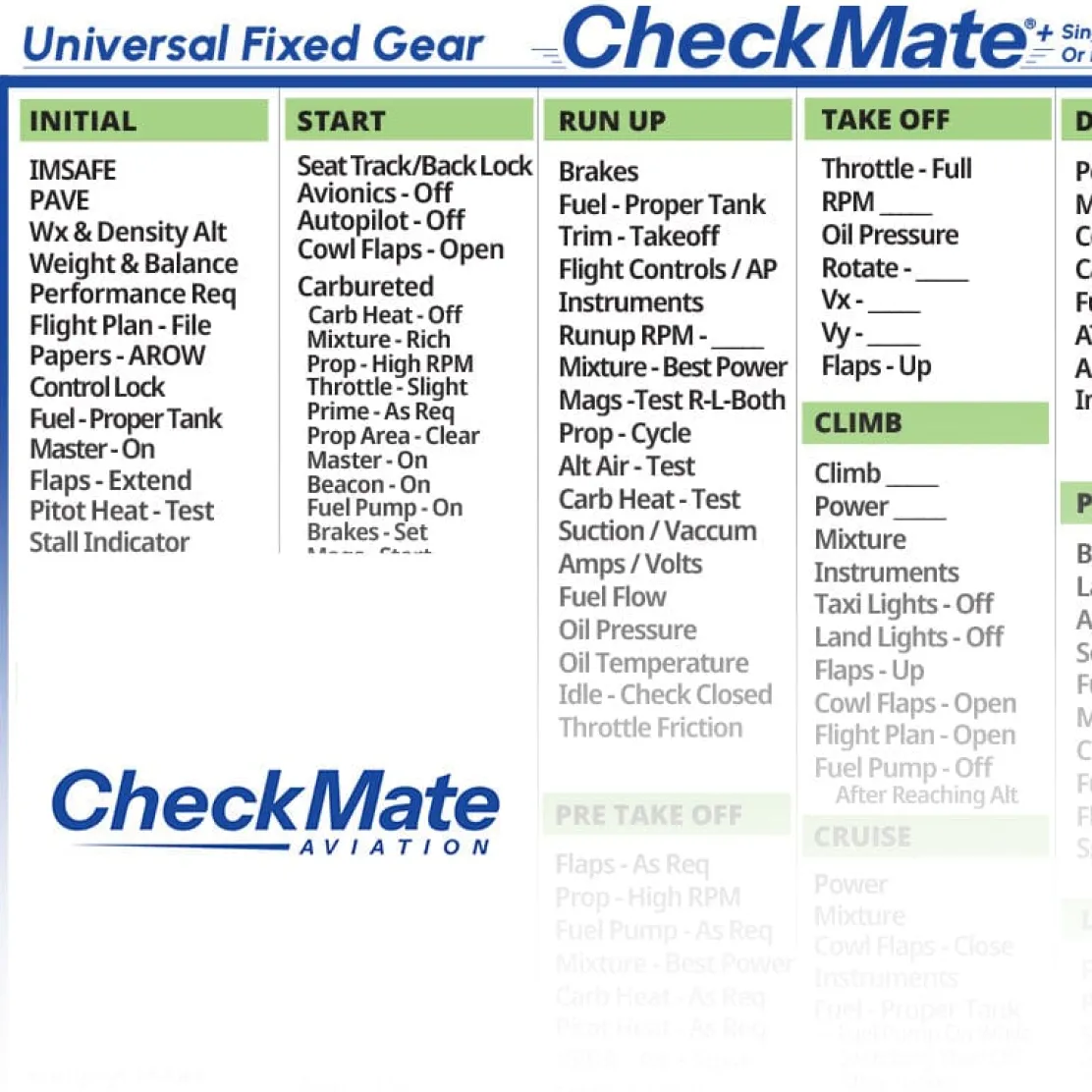 CheckMate - Universal FG Checkmate+ Standard Size Comprehensive Pilot Checklist (Modernized and Updated)
