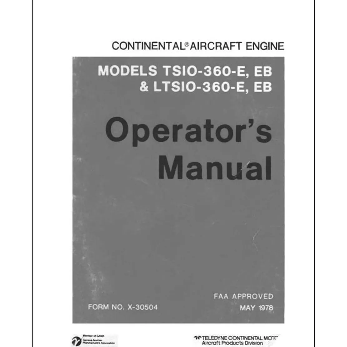 Continental TSIO360 & LTSIO360 Series 1977 Operator's Manual (X-30504)