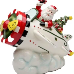 Cosmos Gifts Aviation Santa Ceramic Cookie Jar