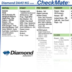Diamond DA40 NG G1000 Checkmate+ Standard Size Comprehensive Pilot Checklist (Modernized and Updated)