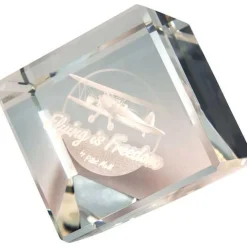 Flying is Freedom Stearman Crystal Sculpture - Aviation Desk Art
