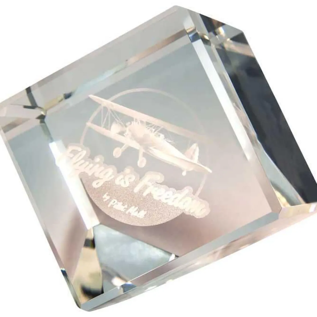 Flying is Freedom Stearman Crystal Sculpture - Aviation Desk Art