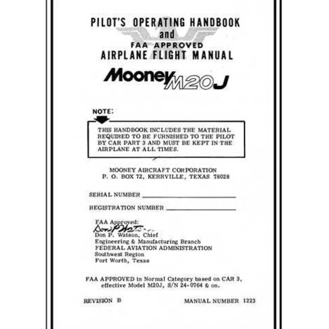 Mooney M20J 1979-1980 Pilot's Operating Handbook (part# 1223)