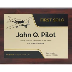 Personalized First Solo Flight Cirrus SR20 Achievement 9 x 12 Plaque