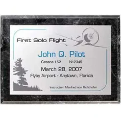 Personalized First Solo Flight Aviation Achievement Plaque Faux Marble