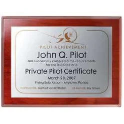 Personalized Pilot Aviation Achievement Plaque Faux Mahogany