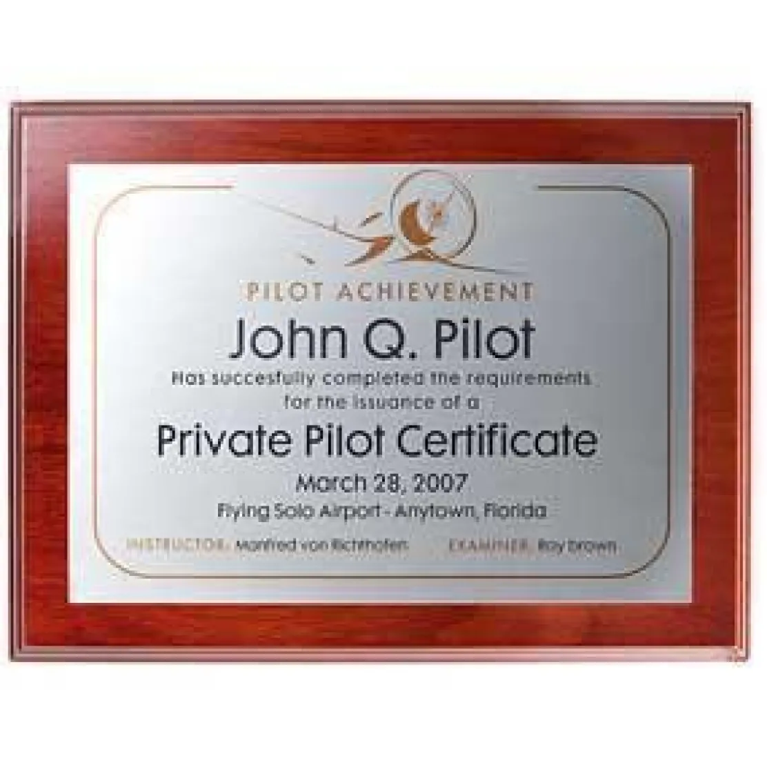Personalized Pilot Aviation Achievement Plaque Faux Mahogany