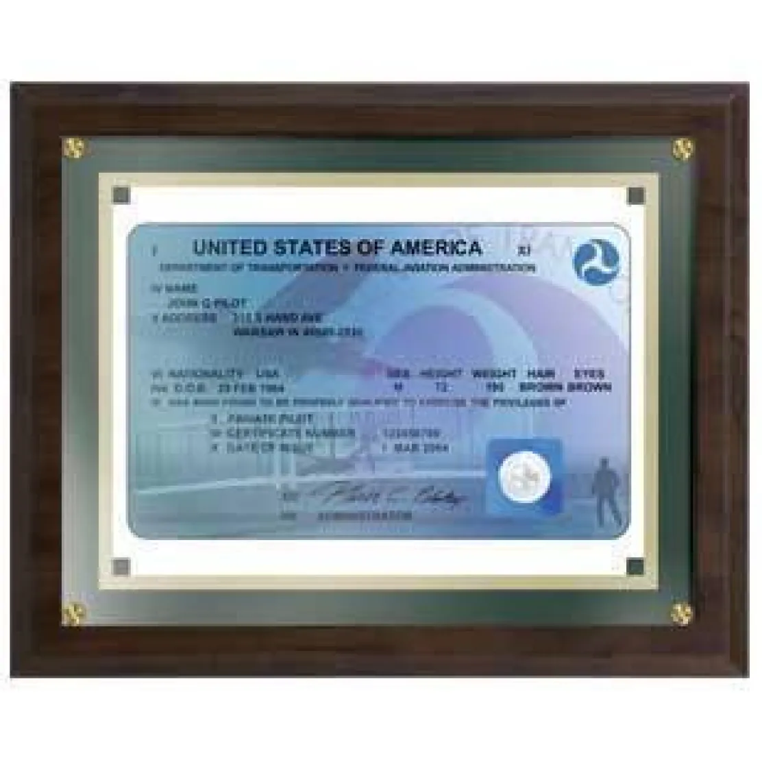 Personalized Wright Brothers FAA License Plaque Framed Parchment