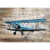 Pilot Toys Blue Handcrafted Vintage Biplane Metal Wood Wall Art