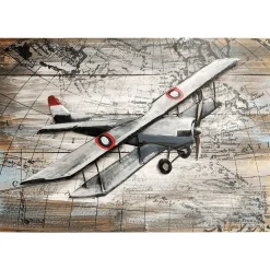 Pilot Toys Grey Handcrafted Vintage Biplane Metal Wood Wall Art