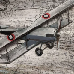Pilot Toys Grey Handcrafted Vintage Biplane Metal Wood Wall Art