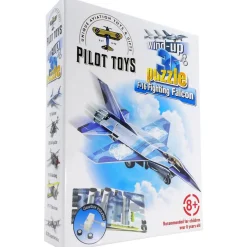 Pilot Toys Interactive F-16 Fighting Falcon Wind-Up & Race 3D Airplane Puzzle Kit