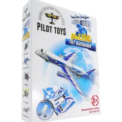 Pilot Toys Interactive 787 Wind-Up & Race 3D Airplane Puzzle Kit