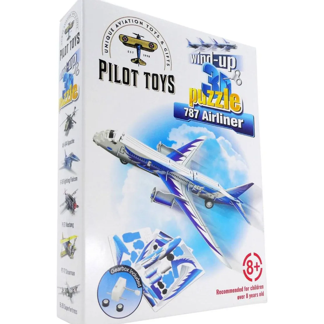 Pilot Toys Interactive 787 Wind-Up & Race 3D Airplane Puzzle Kit