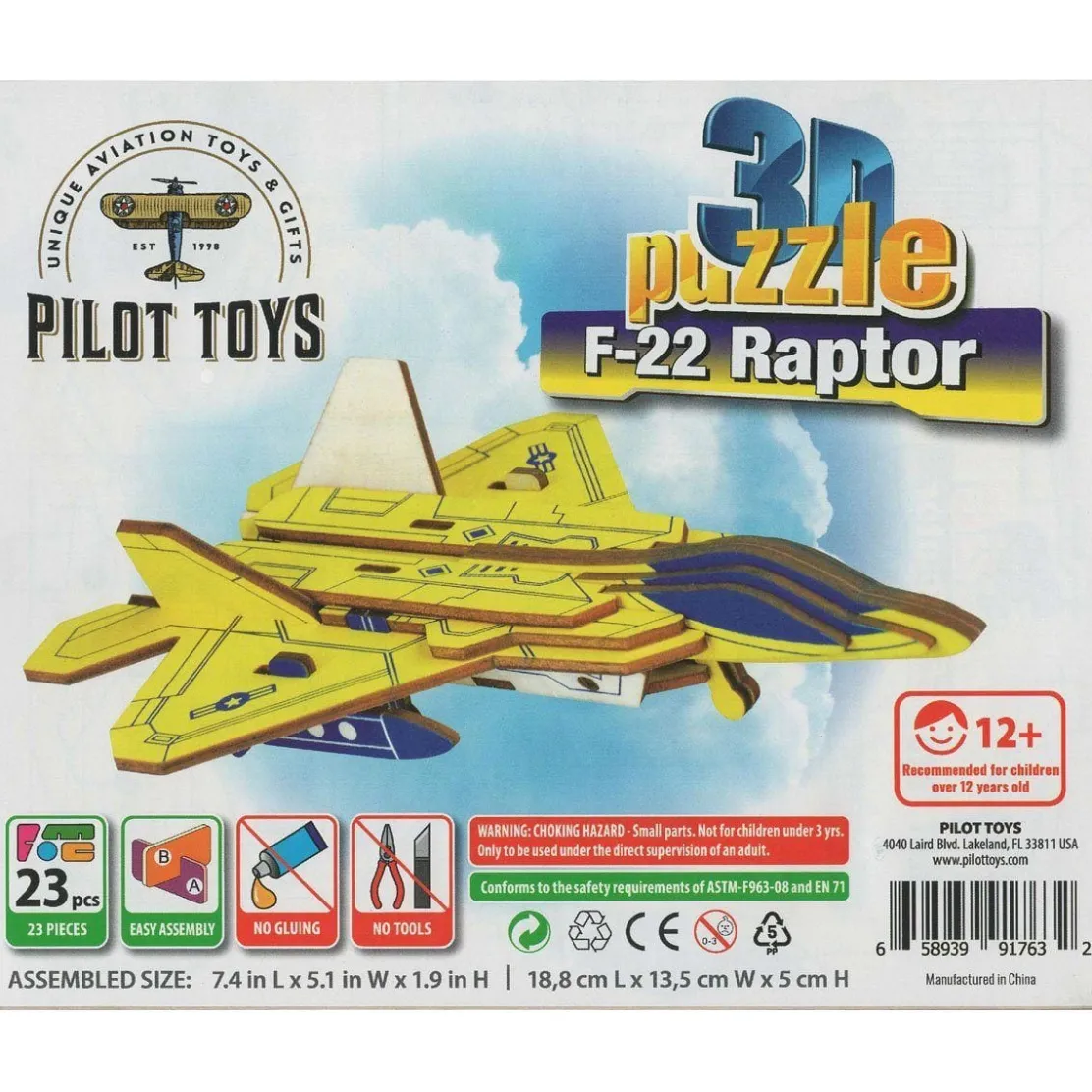 Pilot Toys Premium F-22 Raptor Durable 3D Puzzle: STEM Aviation Adventure