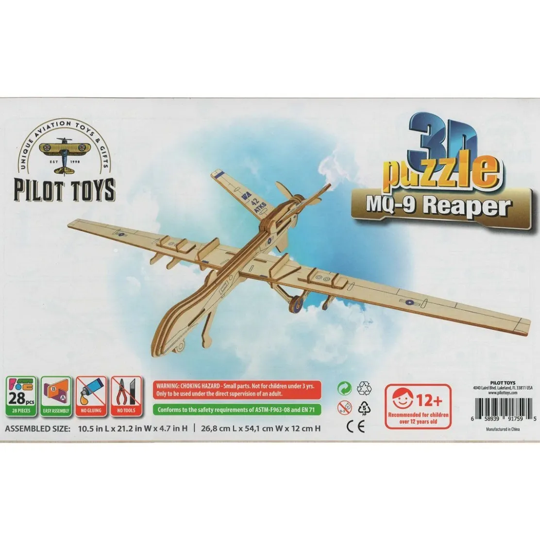 Pilot Toys Premium Military Drone 3D Puzzle: STEM Aviation Adventure