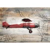 Pilot Toys Red Handcrafted Vintage Biplane Metal Wood Wall Art