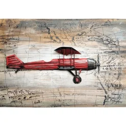 Pilot Toys Red Handcrafted Vintage Biplane Metal Wood Wall Art