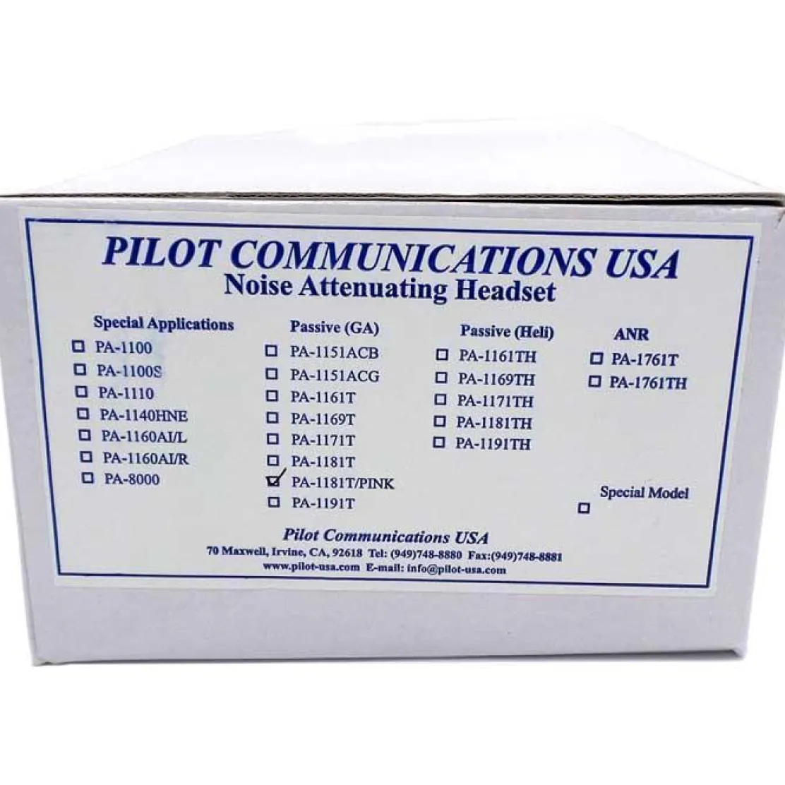 Pilot USA PA-1181T Women's Passive Aviation Headset