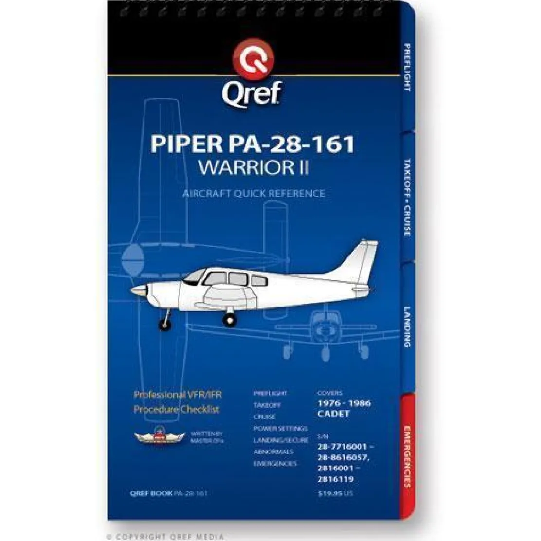Qref Piper Warrior II PA-28-161 (1976-86) Pilot Aircraft Procedures Checklist Flip Book