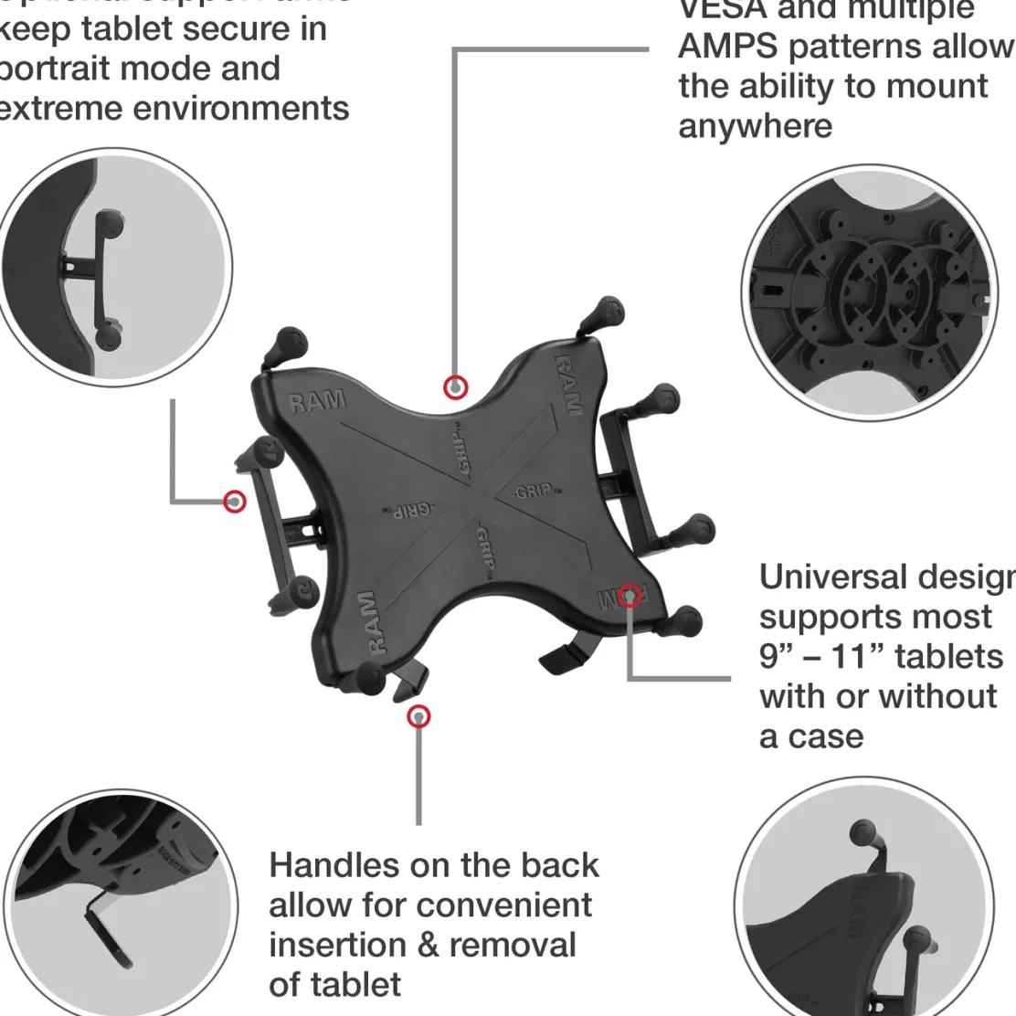 RAM X-Grip Universal Holder for 9"-11" Tablets with Ball - B Size RAM-B-202-UN9U