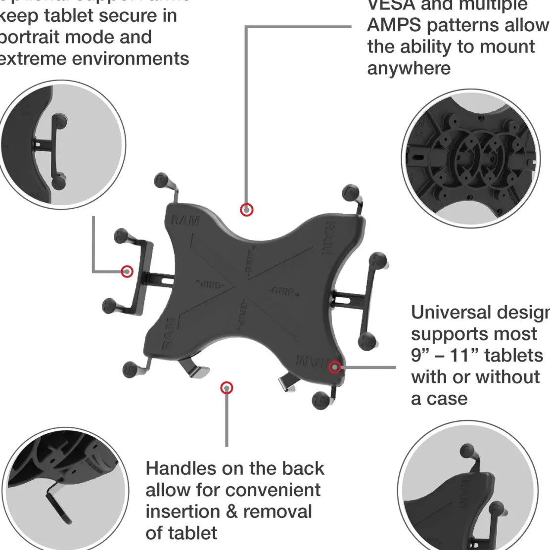 RAM X-Grip Universal Holder for 12"-13" Tablets with Ball - B Size RAM-B-202-UN11U