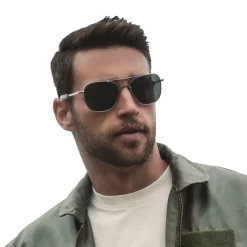 Randolph Aviator Matte Chrome & Non-Polarized American Gray Lens Military Sunglasses