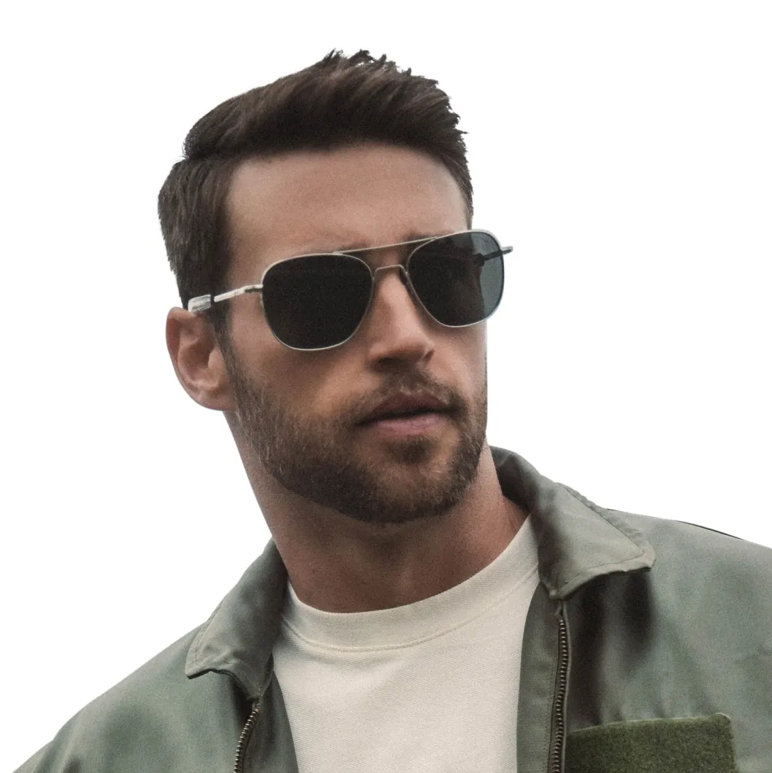 Randolph Aviator Matte Chrome & Non-Polarized American Gray Lens Military Sunglasses