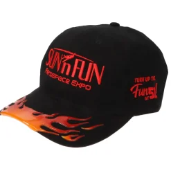 SUN 'n FUN Black Vinyl Structured Cap with Flames w/Turn Up The Fun for 51 Red Embroidery