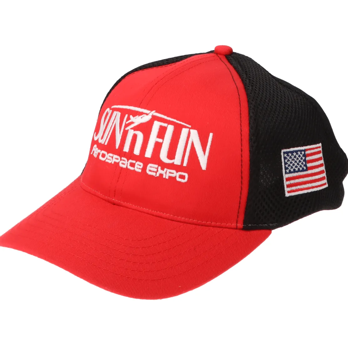 SUN 'n FUN Red/Black Structured Cap OSFM w/American Flag White Embroidery