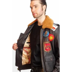 Top Gun Official G-1 Leather Jacket with Patches: Ultimate Comfort with Italian Goat Skin and Shearling Collar