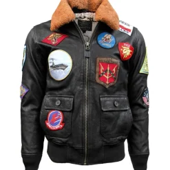 Top Gun Official G-1 Leather Jacket with Patches: Ultimate Comfort with Italian Goat Skin and Shearling Collar