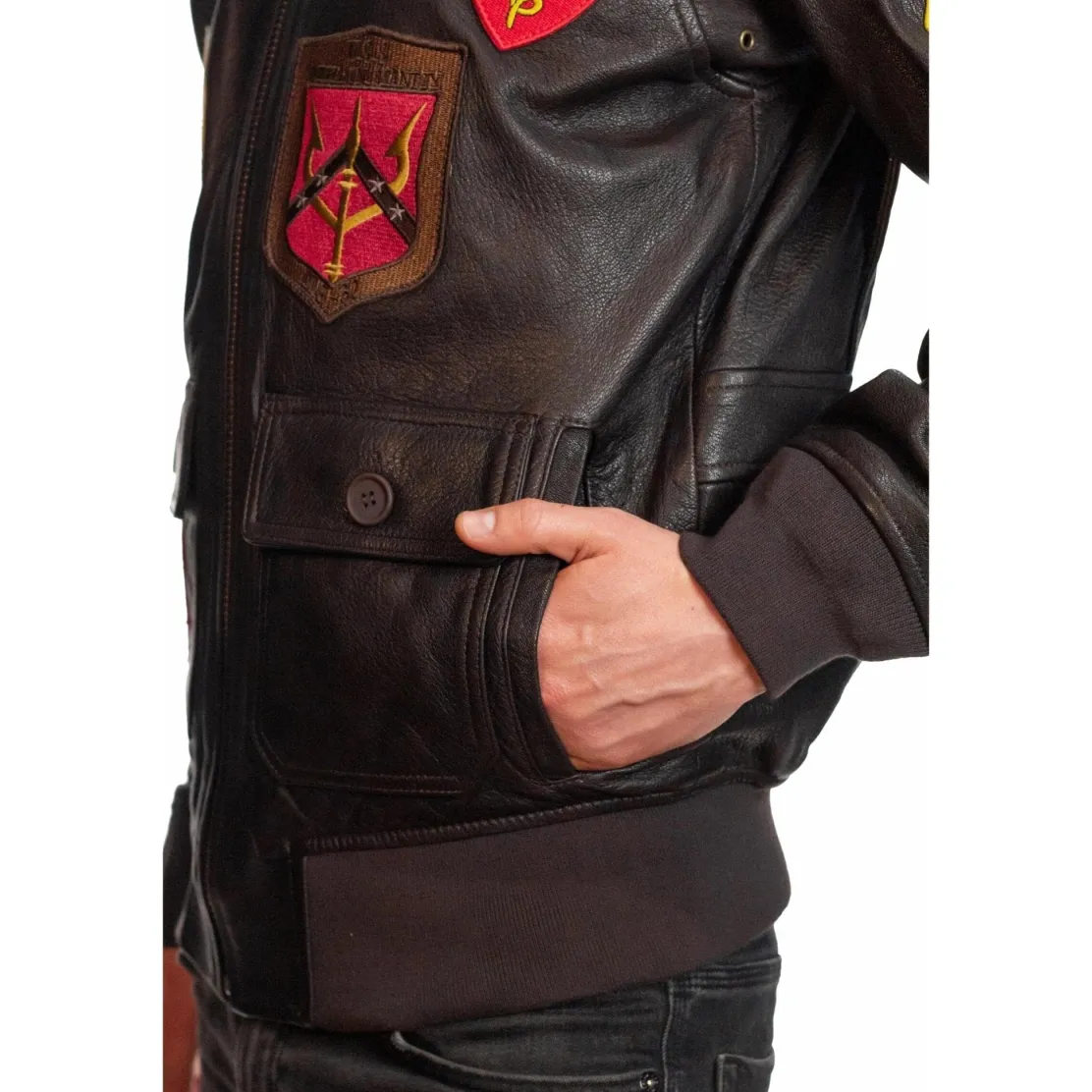 Top Gun Official G-1 Leather Jacket with Patches: Ultimate Comfort with Italian Goat Skin and Shearling Collar