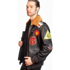 Top Gun Official G-1 Leather Jacket with Patches: Ultimate Comfort with Italian Goat Skin and Shearling Collar